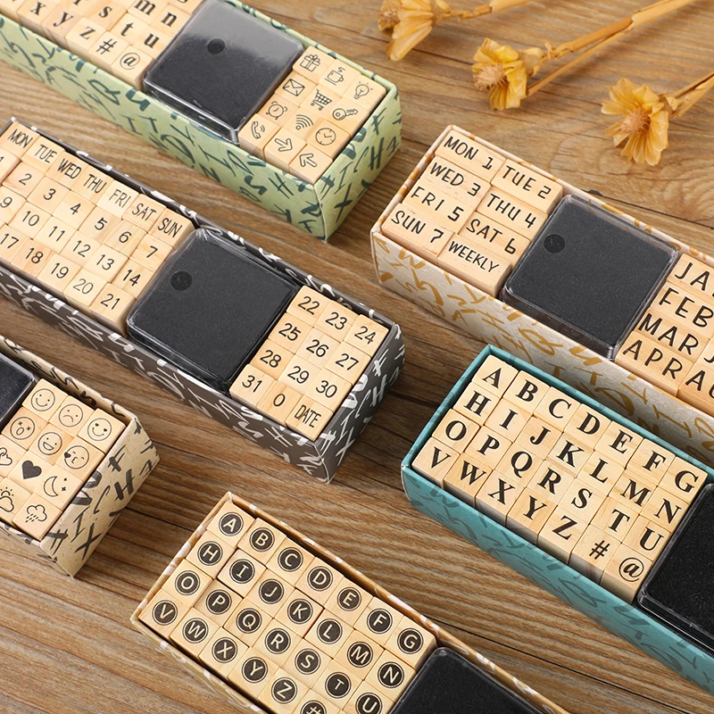 40pcs/set Creative Character Wooden Stamp Set English Letters Wood Seal Stamp for Journaling Scrapbooking Standard alphabet stamps wooden stamps decorative stamps