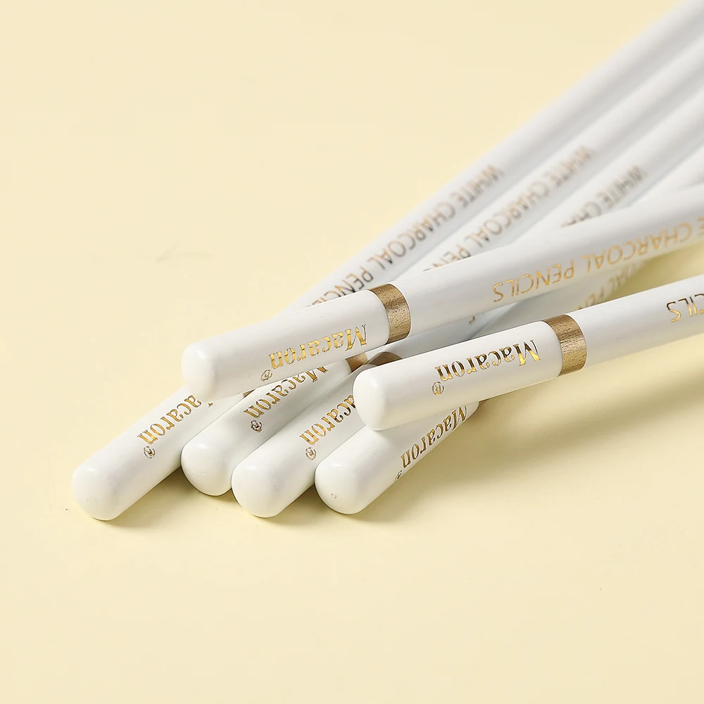 White Charcoal Pencils Set Highlight Sketching Pencils Artists Bold White Charcoal Transparent Object Shading Art Supplies 6 PCS