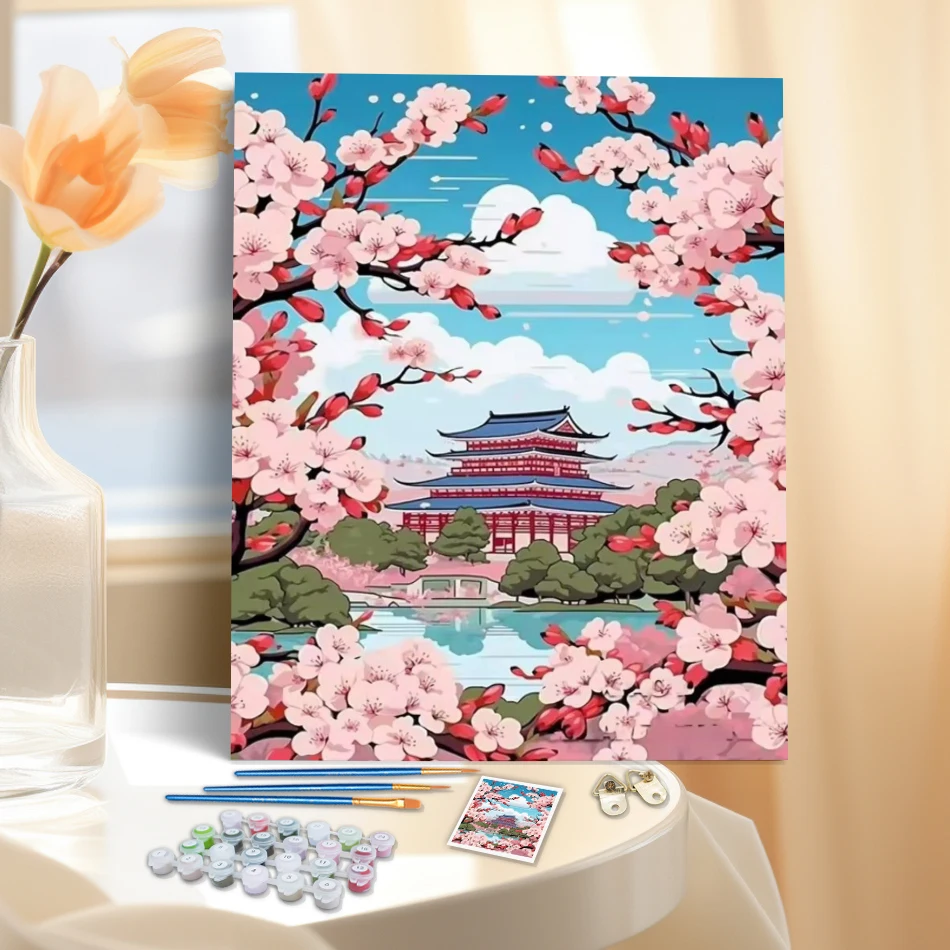 SDOYUNO Paint By Numbers Pictures For Adults On Canvas Cherry Blossom Illustration Drawing Oil Paintings By Number Home Decor