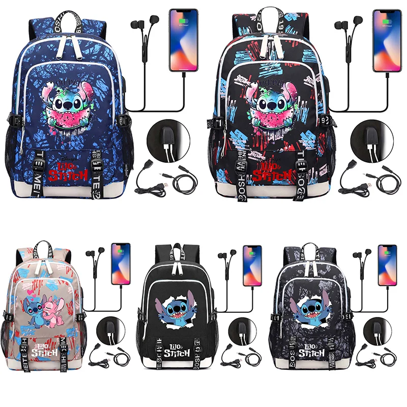 

Disney Lilo Stitch Schoolbags Boys Girls Backpacks Teenager USB Charging Laptop Backpack Women Men Rucksack Mochila Travel Bag