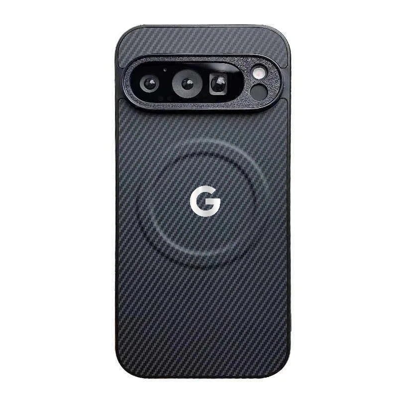 Premium Carbon Fiber Leather Magnetic Case with Wireless Charging and Shockproof Protection