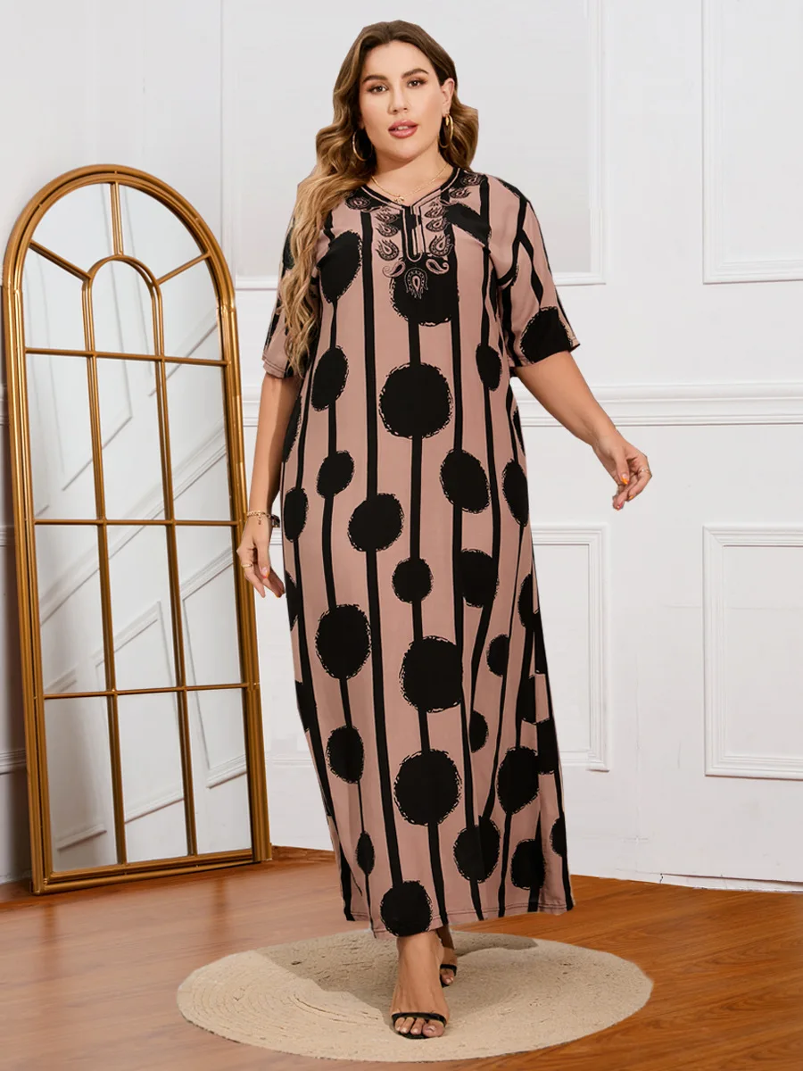 

Polka Dot Morocco Abaya Muslim Dress Women Abayas Flare Sleeve India Dubai Arab Vestidos Kaftan Gown Robe Musulman Long Dress