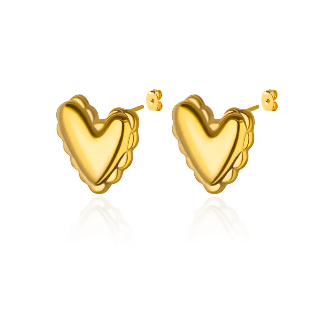 Dot Surround Heart Shape Stud Earrings for Women Gold Color