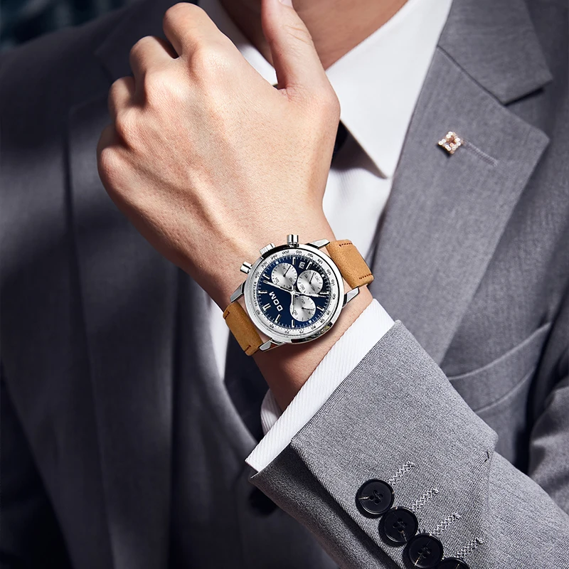 DOM Men quartz watches luxurys Business and leisure brand Cowhide strap watches for men Fashionable and elegant waterproof