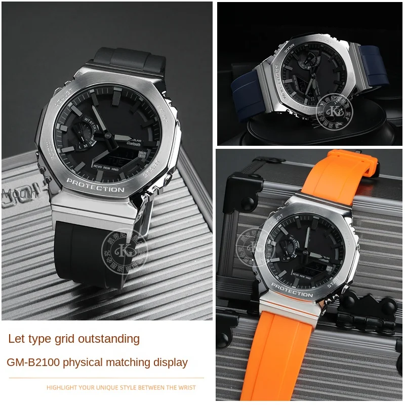 para C-asio Gm-b2100 Pulseira de Relógio G-shock Metal Octogonal Modificado Esportes à Prova Impermeável Água Silicone Macio Pulseira de Metal Masculino - Image 3