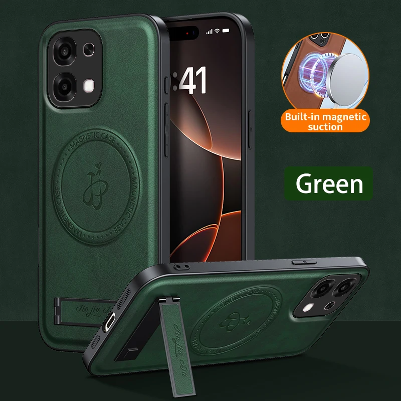 Leather Stand Case with Magnetic Holder and Camera Protection