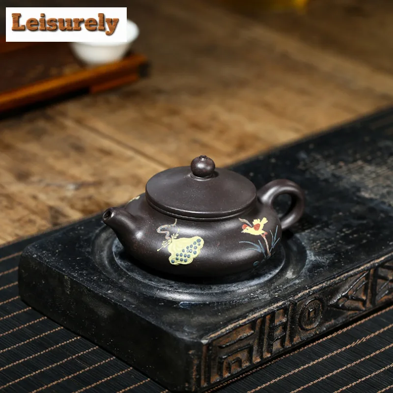 200ml Retro Yixing Purple Clay Teapots Handmade Lotus Conical Bamboo Hat Pot Raw Ore Black Mud Kettle Zisha Tea Set Supplies Cha