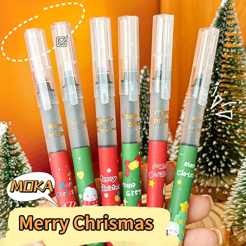 Christmas Straight Liquid Rollerball Pen 0.5mm Black Gel Pen Student Exam Writing Pen Stationery School Office Supplies