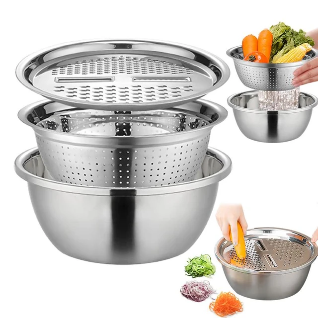 Stainless Steel Kitchen Colander Grater  Multifunctional Vegetable Slicer  Bowl - 3 1 - Aliexpress