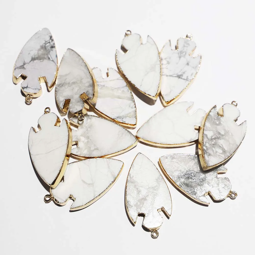 Natural Stone White Turquoise Arrow Pendant Gold Plated Eedge Ruggedly Necklace Fashion Charm Jewelry Accessories Wholesale 6Pcs