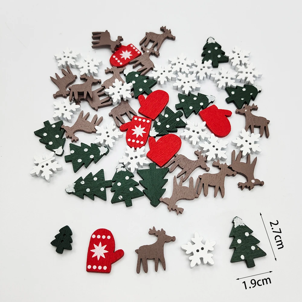50pcs Christmas Wooden Ornaments - Santa Claus Snowflake Tree Decorations