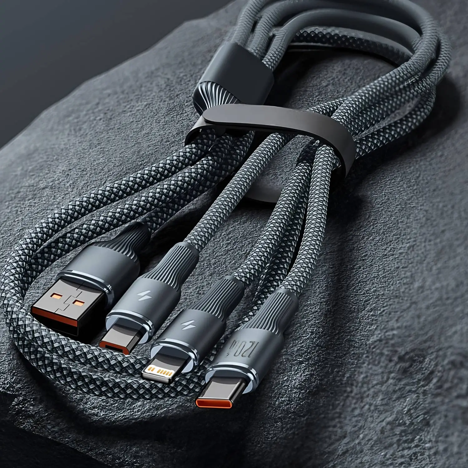120W 고속 충전 케이블 멀티 충전 케이블 나일론 편조 멀티 USB 범용 3 in 1 충전 코드 어댑터 (타입-C 마이크로 포함)