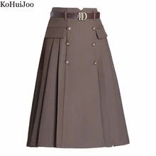 

KoHuiJoo Plus Size Woman Skirt High Waist Thin A Line Double Breasted Pleated Skirt Temperament Elegant Skirts For Women M-4XL