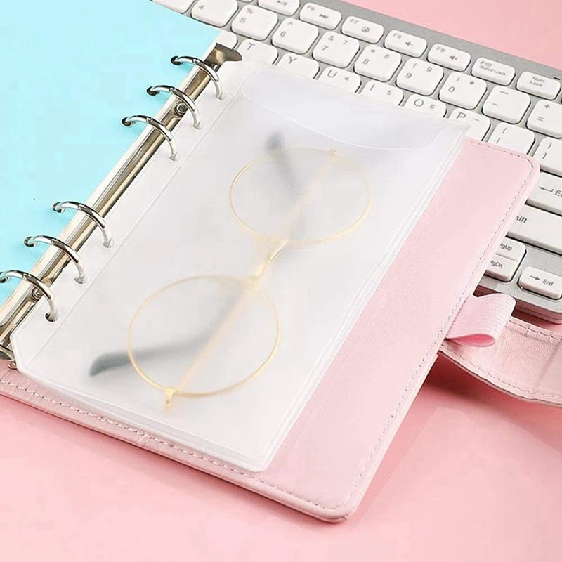 4X A6 Binder Planner Pink Notebook Binder And 48 Pieces 6 Hole Binder Zipper Folder,Binder Pockets Cash Envelope Wallet