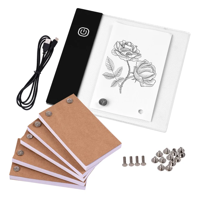 Flip Book Kit with Mini Light Pad LED Lightbox Tablet Design with Hole 300 Sheets Flipbook Paper Binding Screws for Drawing 2