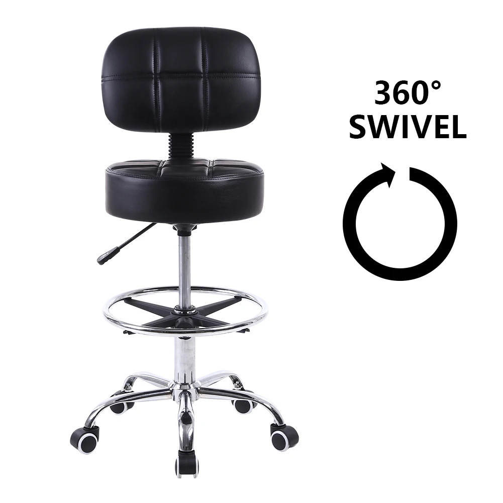 KKTONER Swivel Round Rolling Stool PU Leather with Adjustable Foot Rest Height Adjustable Task Work Drafting Chair with Back 4