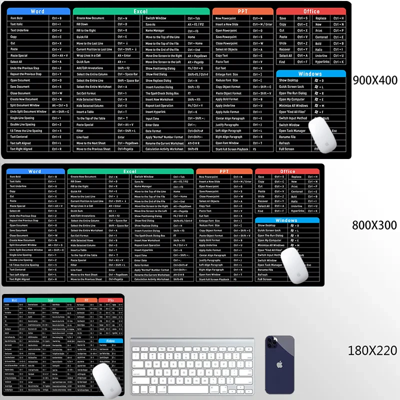 Büyük Komutlar Oyun Ofis Versiyonu Excel Mouse Pad Unix Programcı Pedi Kaymaz XXL Oyun Masası Masa Bilgisayar Mat Kısayolları