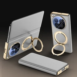 Luxury PU Leather Magnetic Case with Rotatable Ring Stand and Anti - Fall Protection for OPPO Find N6 (Grey - with Ring)