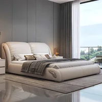 Lit double noir moderne de style italien pour chambre principale, lit de mariage luxueux, accessoires de maison et meubles de chambre 2