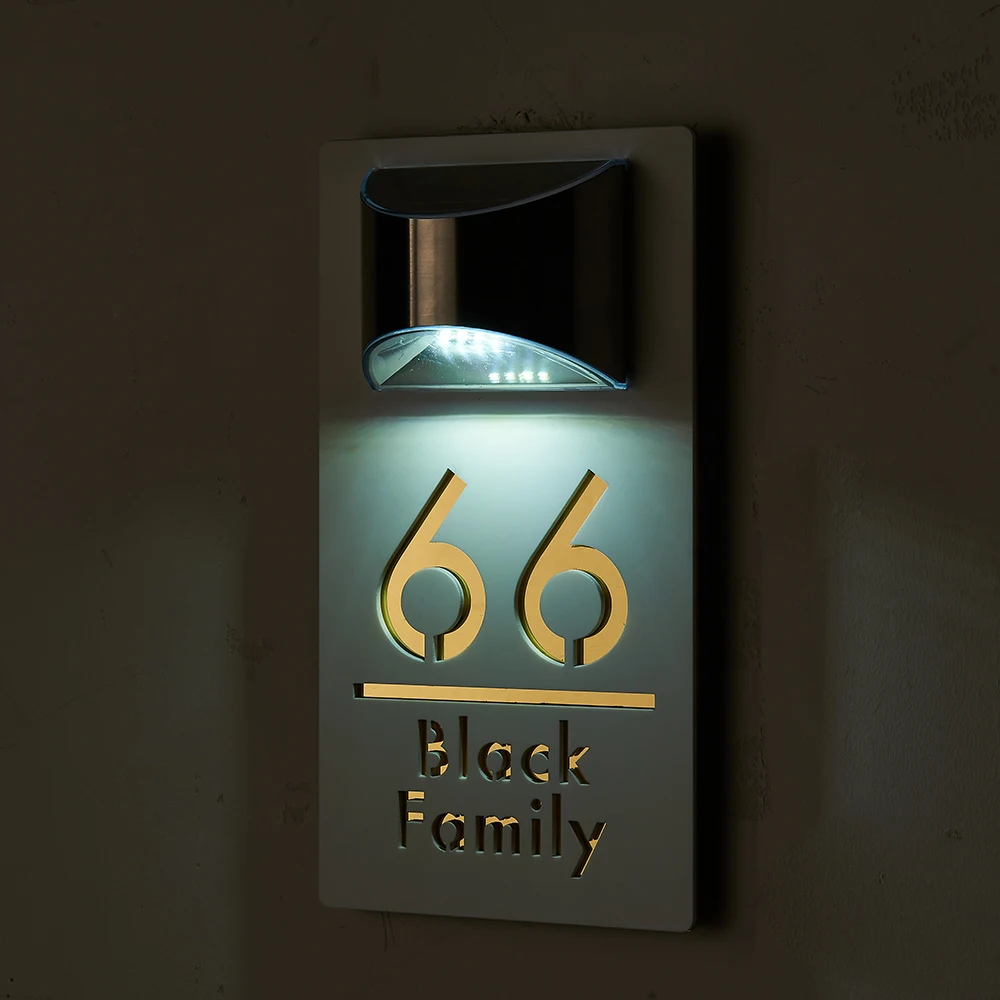 luz solar led placa da porta exterior sinal hebraico personalizado 04