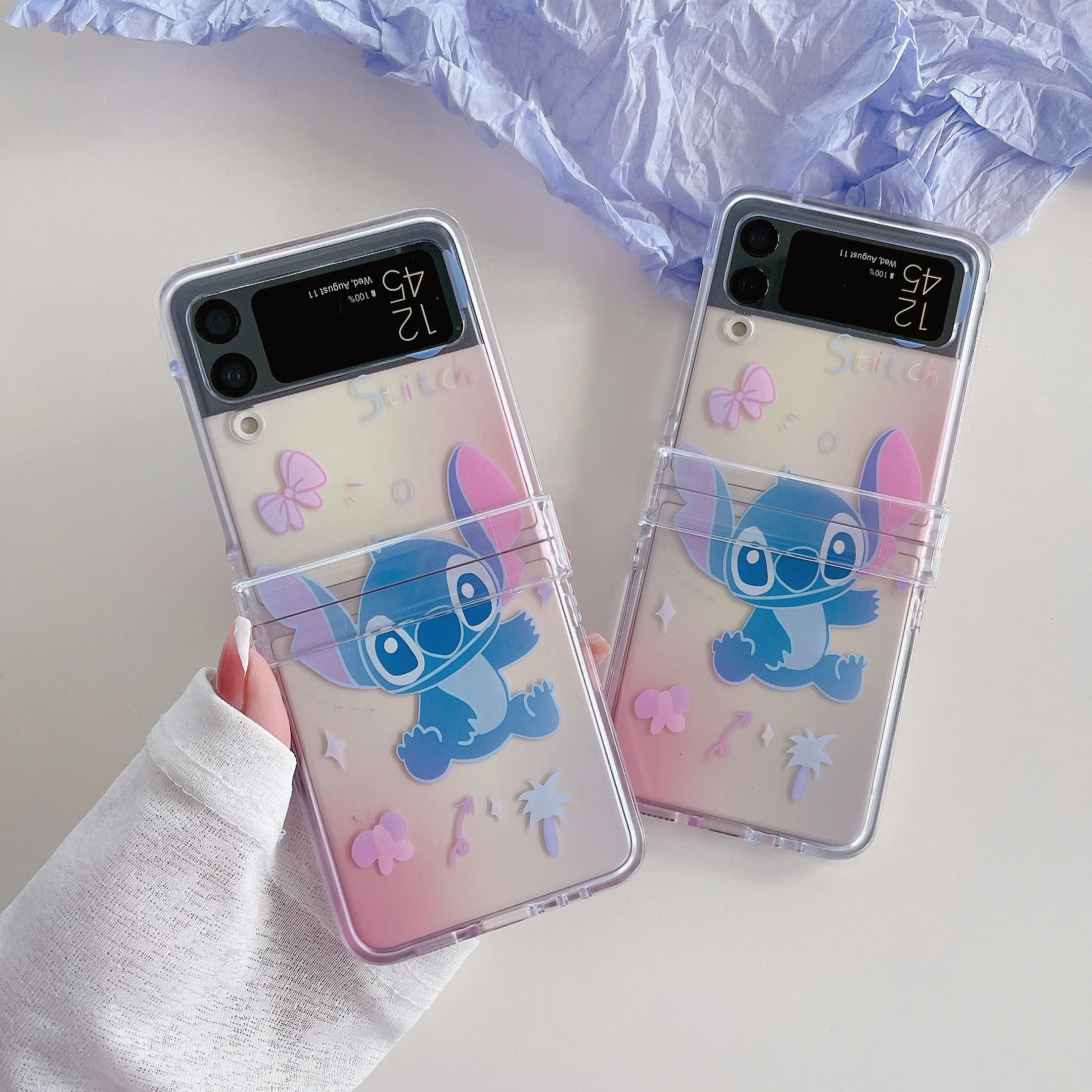 Custodia Per Telefono Disney Cute Elfin Stitch Per Samsung Galaxy Z Flip 3 4 5G Zflip3 Zflip4 Flip3 Flip4 Cover In Silicone Trasparente Tpu
