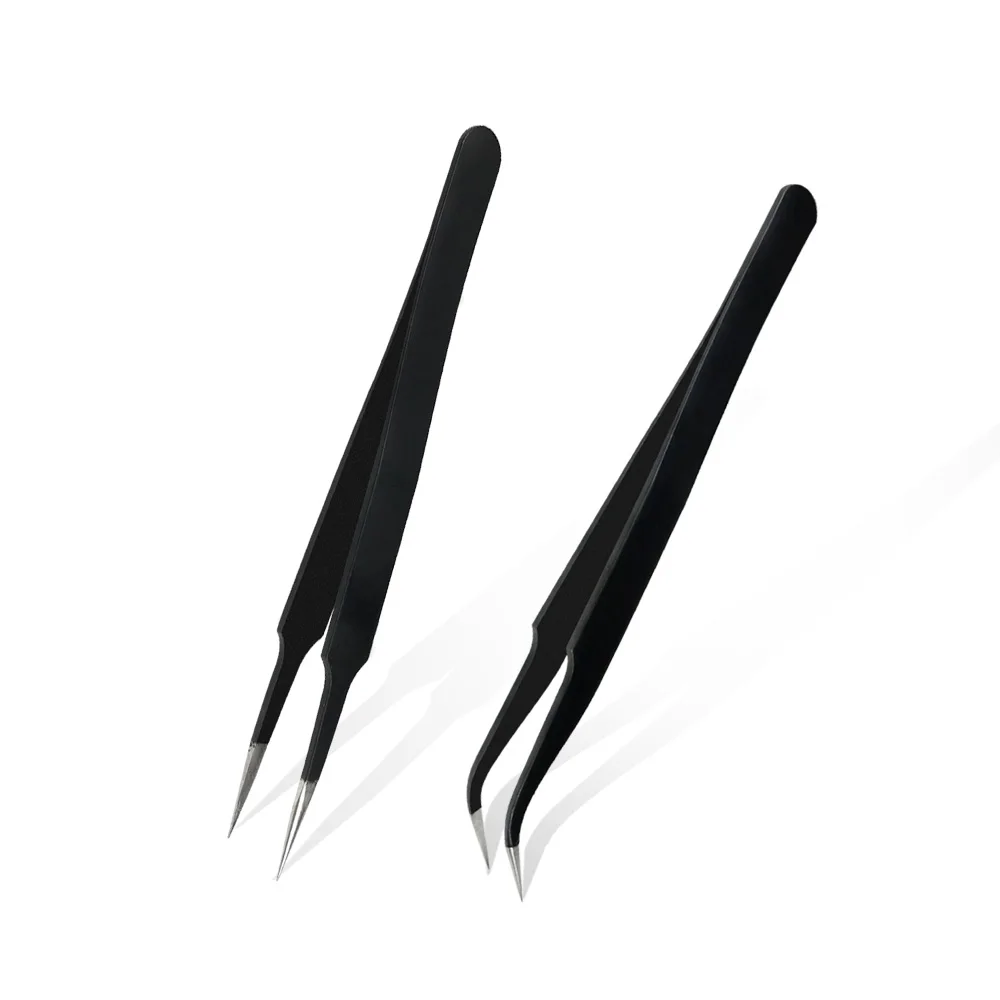 Precision Ceramic Tips Tweezers Anti-static Straight Aimed Tweezers Stainless Steel Handle High Temperature for Pinching Coils precision tweezers esd anti static tweezers soldering tweezers ceramic tweezers