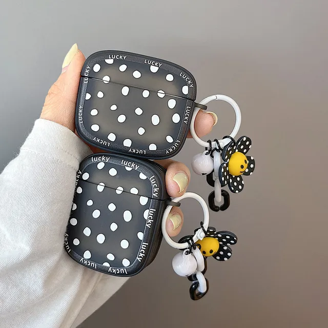 Polka Dots Square Flower Ornament Keychain Cover for Apple AirPods 3