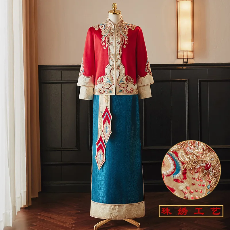 

Men Costume Royal Wedding Tang Suit Bridegroom Classic Cheongsam Chinese Style Long Robe Gown Toast Clothing