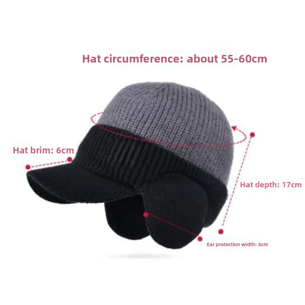 Fashion Ear Protection Men Knitted Cap Keep Warm Casual Beanies Hat Knit Wool Short Brim Ear Muff Hat for Men Women