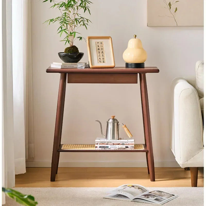 New Chinese Long Sided Table Foyer Against Wall Side Table Natural Bamboo Living Room Desk 2 Layers Structure Home Furniture