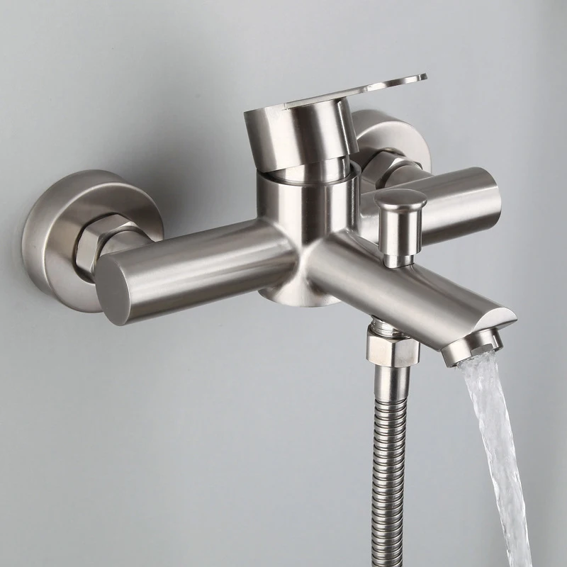 Shower Set Bathroom Faucet Stainless Steel Triple Bathtub Water Mixer Valve Nozzle Tap Hot Cold