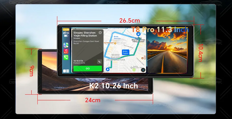 11.3" Touch Screen 5K UHD Dash Cam T8 Pro Wireless CarPlay Android Auto Airplay