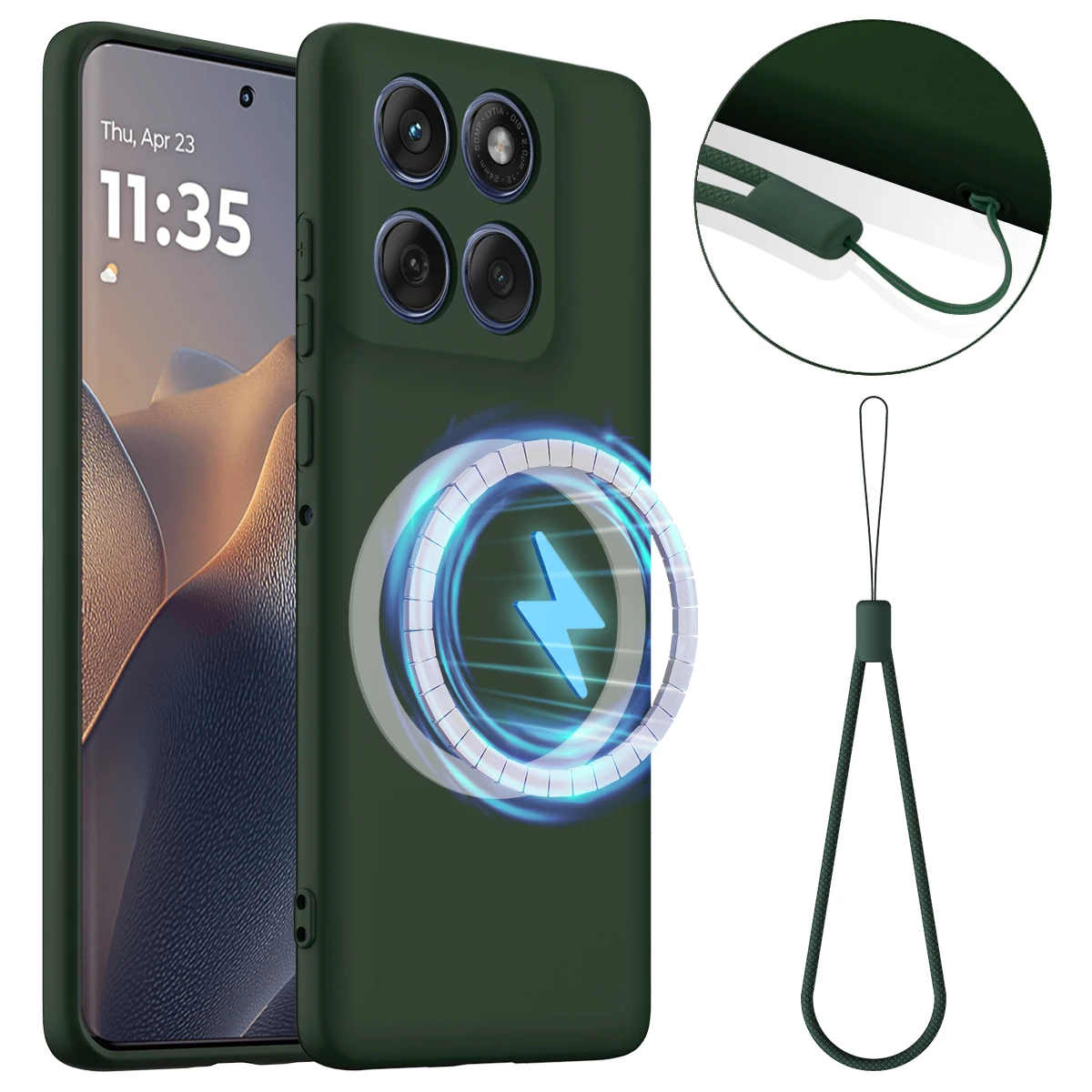Enhanced Liquid Silicone Magnetic Case with Skin-Feel Lanyard and Soft Anti-Fall Protection