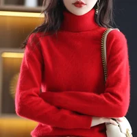 New Women's Clothing For Autumn/Winter 2024 100% Mink Plush Turtleneck Pullover Sweater Ladies Cashmere Sweater Dbr-018 - Image 3