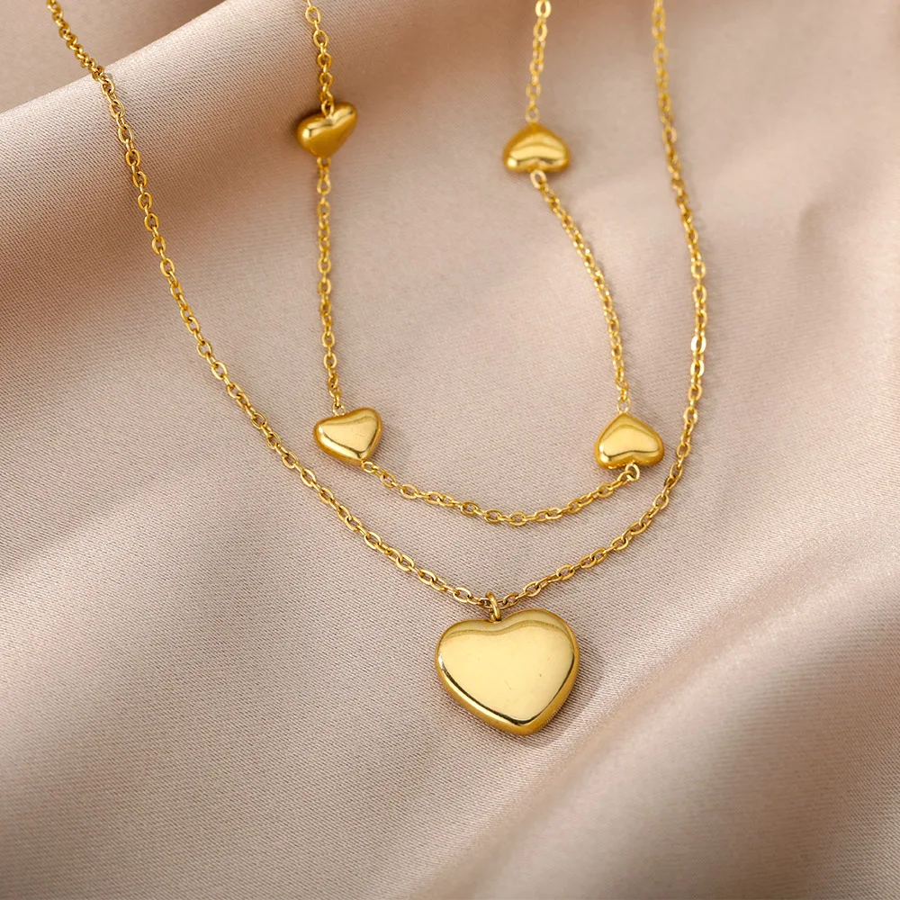Multilayer Heart Necklaces For Women Stainless Steel Gold Plated
