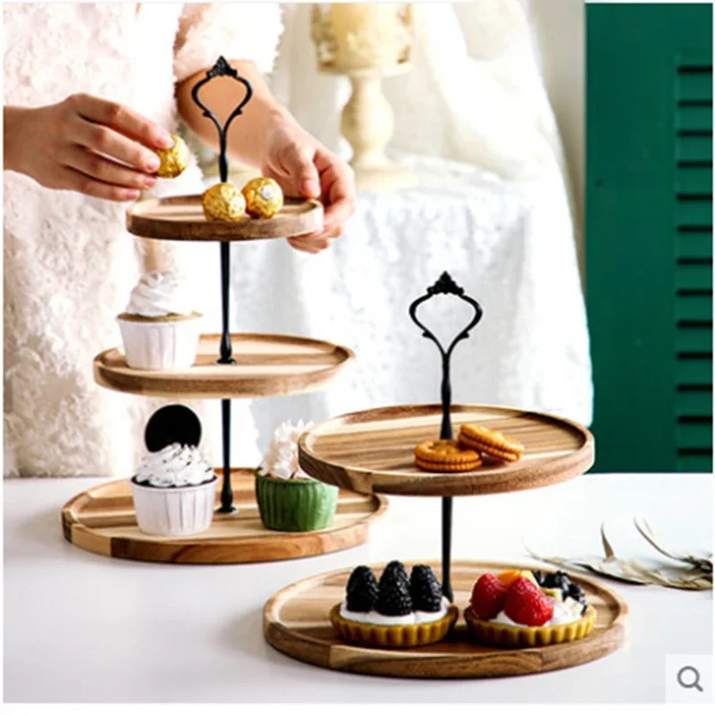2/3 Tiers Detachable Cake Stand Wooden European Style Pastry Cupcake Fruit Plate Serving Dessert Holder Home Decor Wedding Party