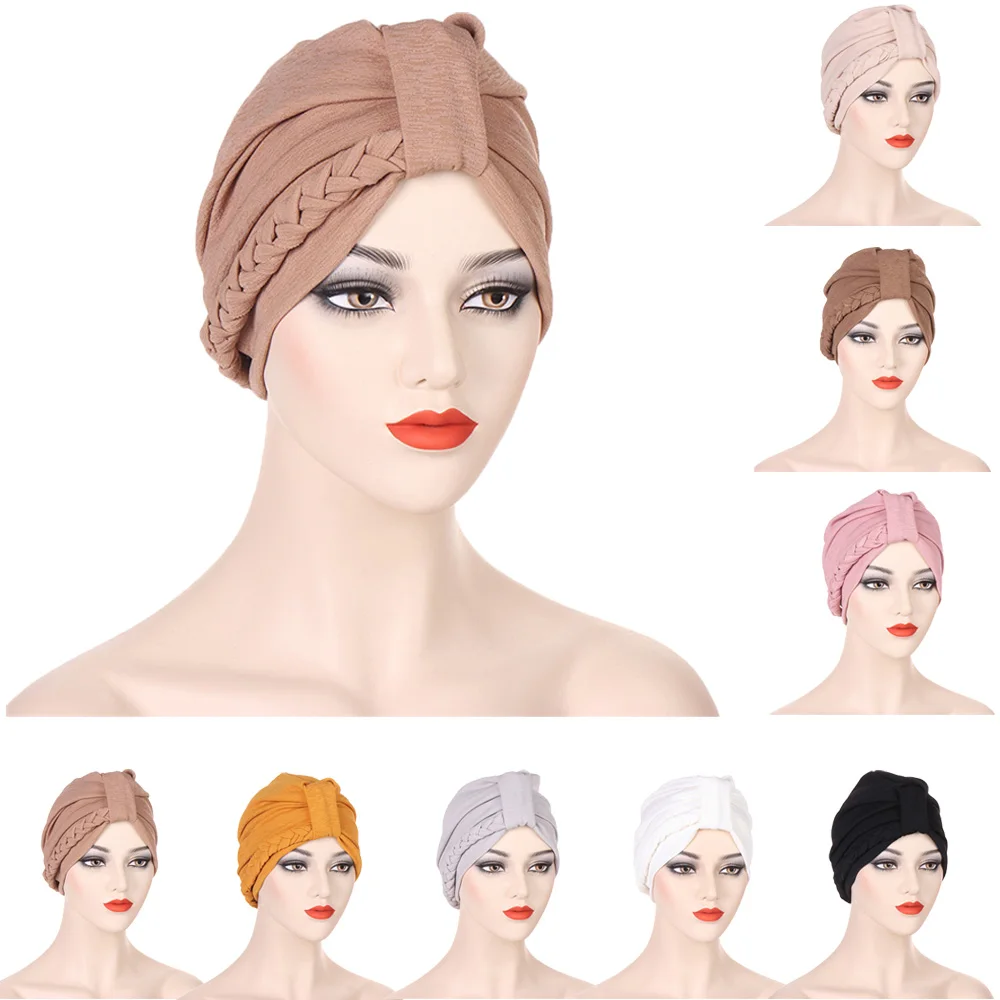 

New Women Braids Chemo Cap Indian Turban Head Scarf Wrap Muslim Hijab Headwear Beanies Bonnet Hat Skullies Hair Loss Headscarf