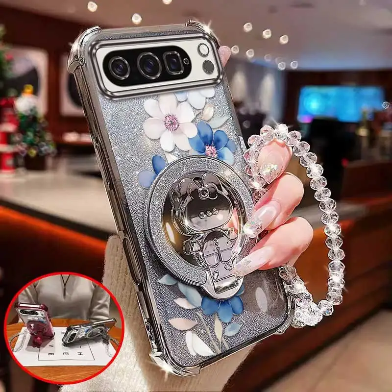 Elegant Floral Phone Case Set with Lanyard and Circular Stand
