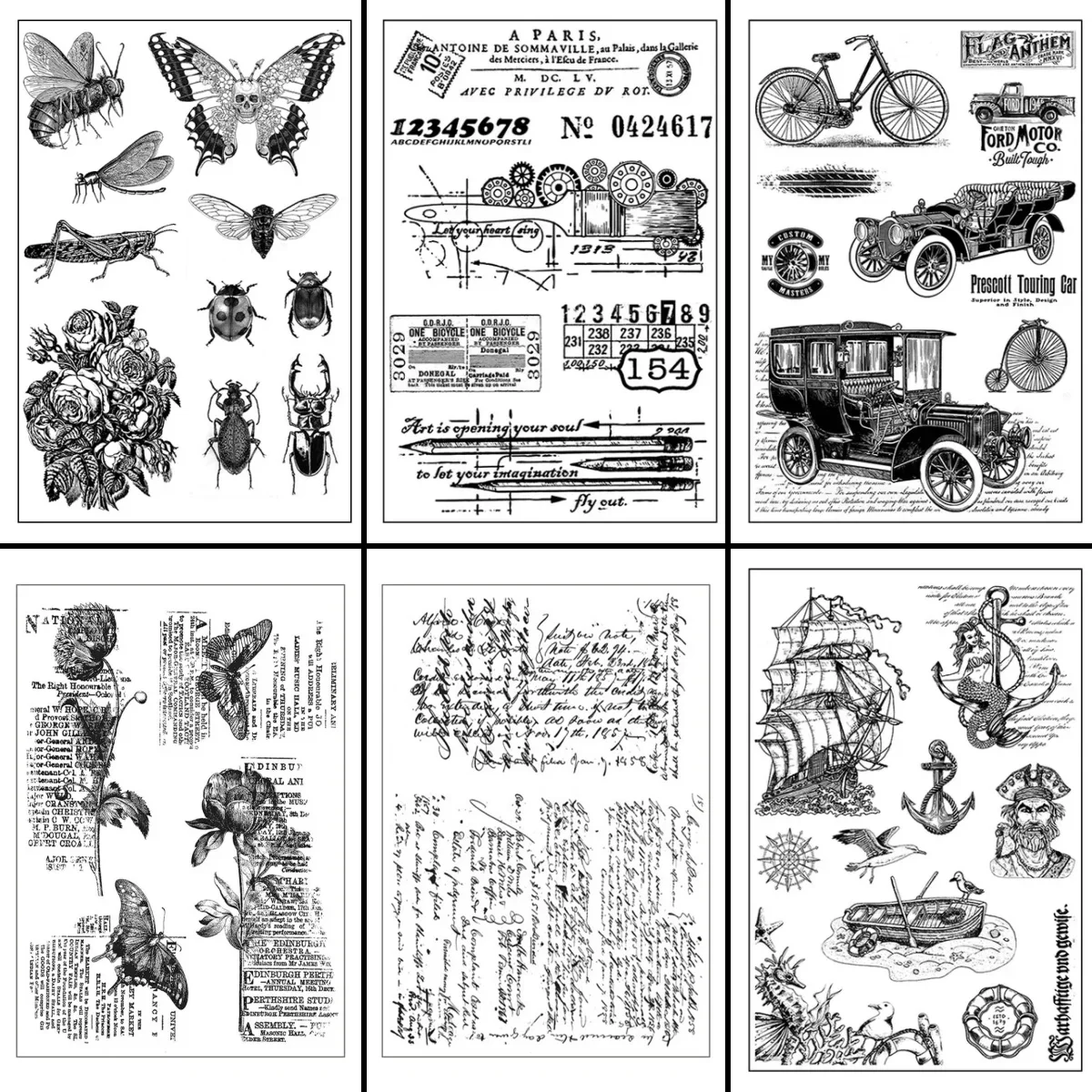 Clear Stamps Clear Rubber Stamps 11*16cm Vintage Insect Flowers Nautical Theme Clear Rubber Stamps Diary Decoration DIY Handbook Album Art Scrapbooking Supplies