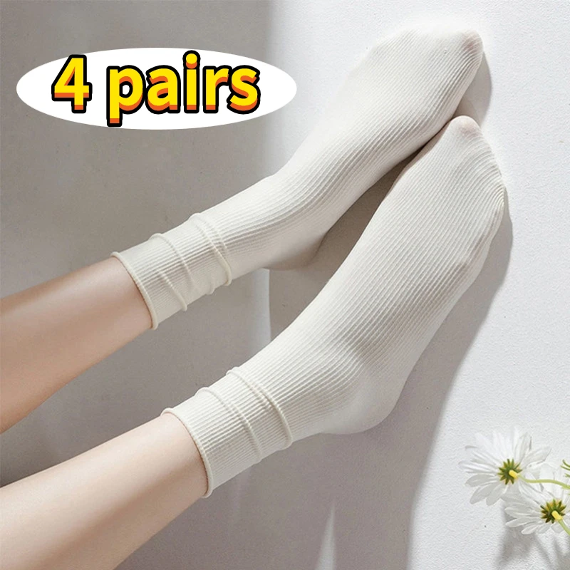 

4Pairs/set Women Pilling No Loose Knitting Socks Colorful Rib Thin Spring Summer Female Socks High Tube Streetwear Soft Sock