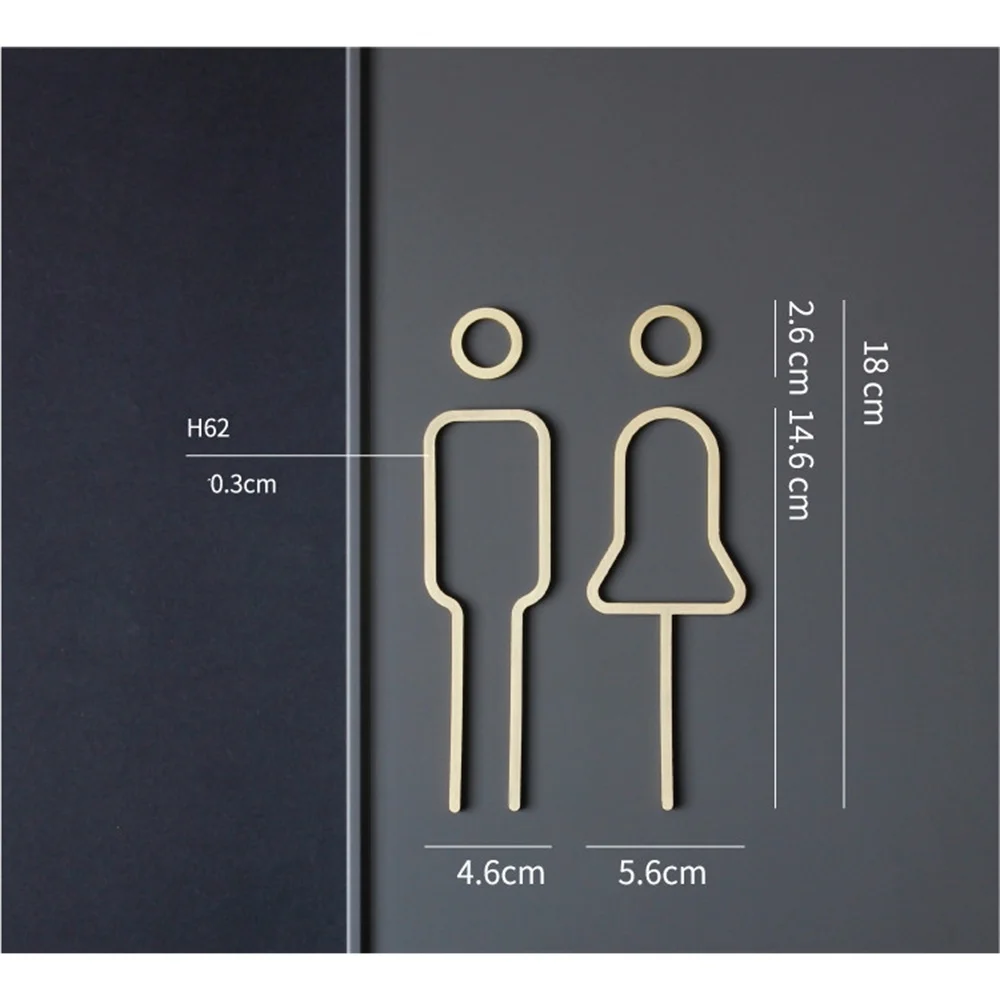 Brass Creative Men's and Women's Toilet Doorplate Wash Room Sign Wc Plate Metal Signage Board