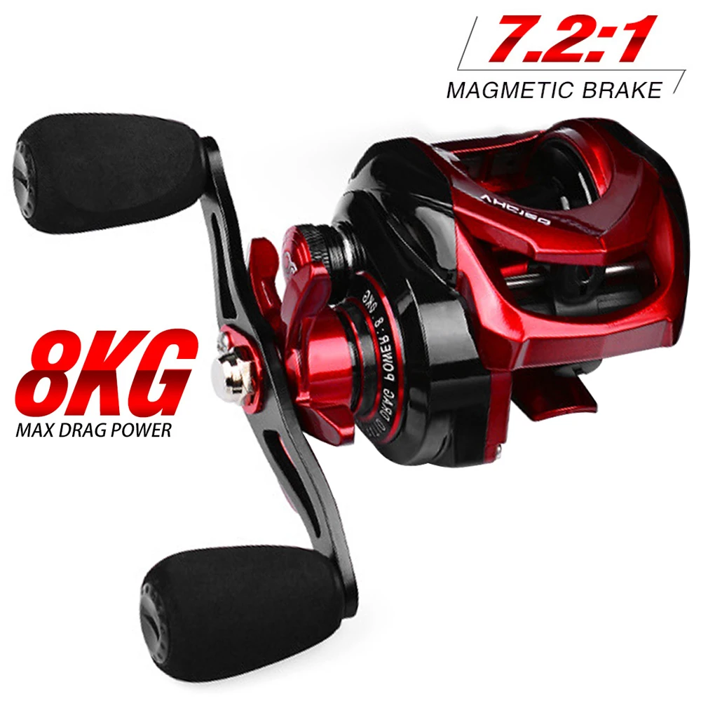 

New Baitcasting Reel 3+1BB 7.2:1 Gear Ratio 8Kg/17.6Lb Max Drag Fishing Reel with Metal Spool for Freshwater Saltwater Pesca