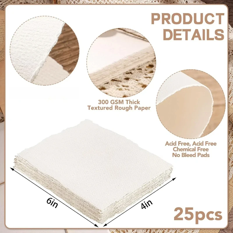 Wanderings Carta Aquarello Rotonda Spessa Fatta a Mano con Bordo Irregolare – 300 GSM – Carta Bianca Pressata a Freddo in Cotone Riciclato – 15 Fogli Sfusi da 15,2 cm
