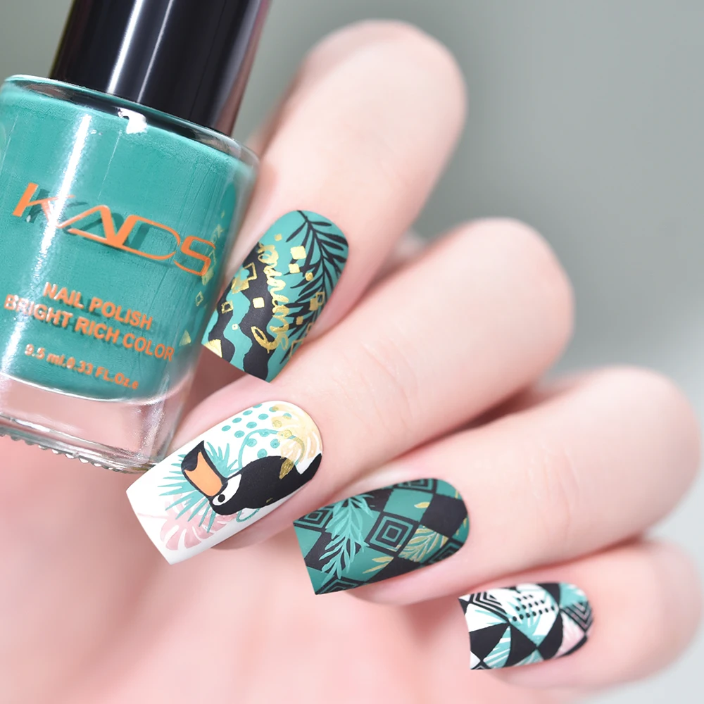 KADS Summer 012 Nail Stamping Plate Leaves Dots Squares Geometric Lines Parrot Patterns Nail Art Stamping Template Manicure Tool 5