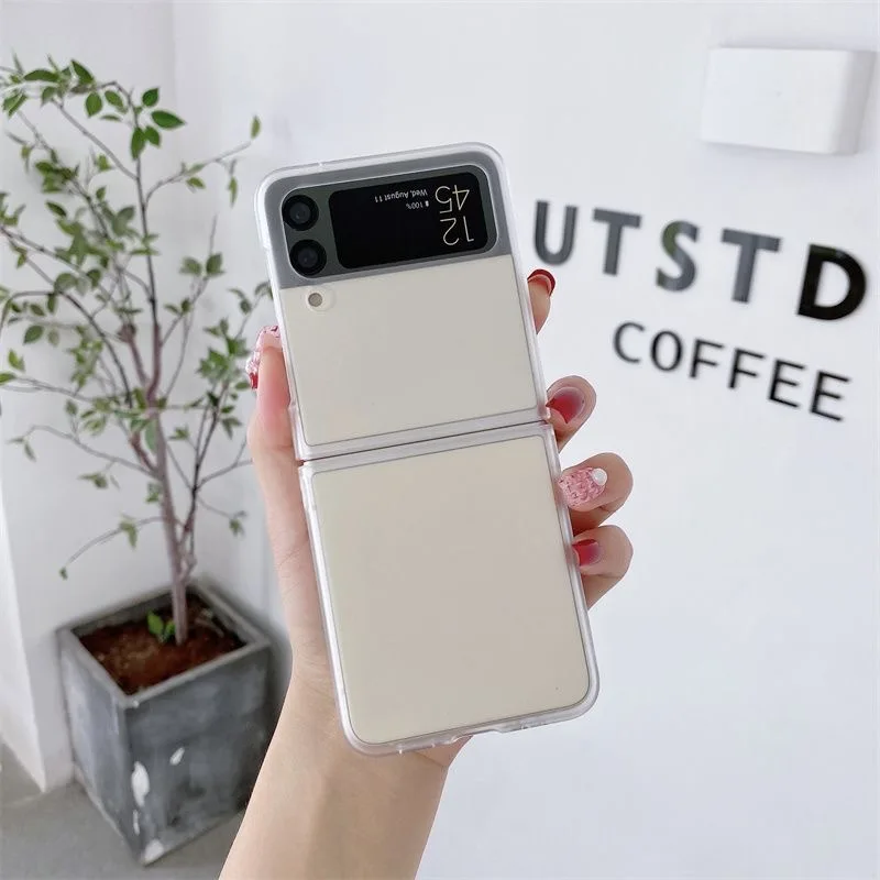 Retro Beaded Heart & Flower Pattern Folding Phone Case - Fashion Cocktail Fruit Design, Clear PC Cover
