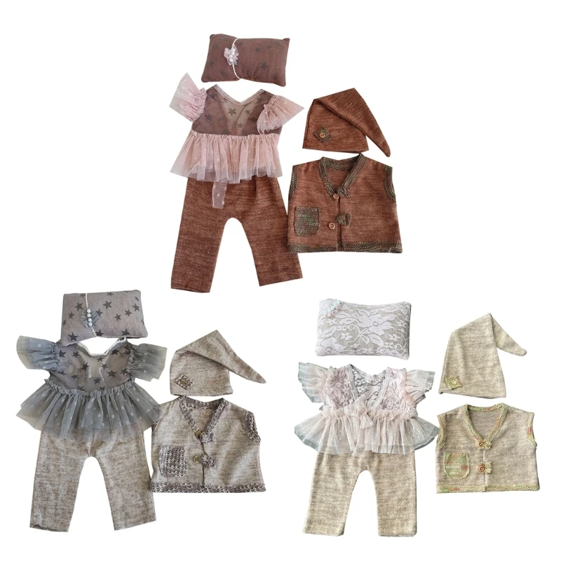 

Newborn Photo Props Costume Headdress & Lacy Top 0-1M Baby Photo Clothes Suit
