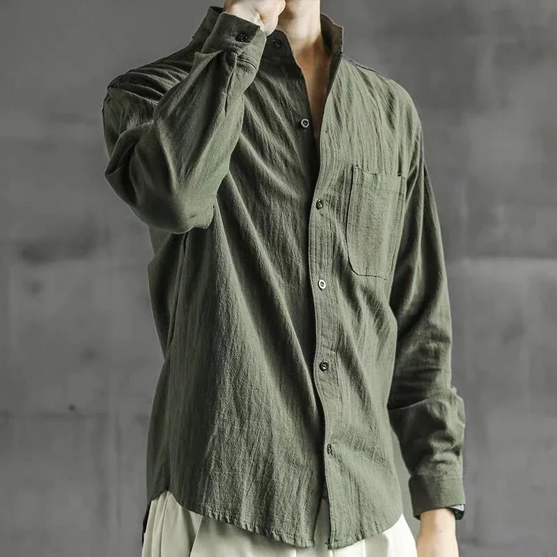 thumbnail image 1 of Camisas de hombre de lino blanco con bolsillo Camisa de hombre Trendyol Mangas Moda Hombre 2024 I Social Tops Elegante Cuello Casual Xxl Nuevo En, 1 of 5