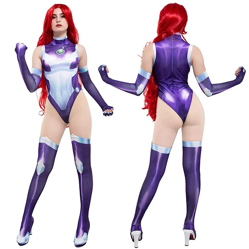 

Teen Titans Superhero Starfire Koriand'r Jumpsuit Cosplay Costume Zentai Bodysuit Halloween Party Costumes For Women Aldult Kids