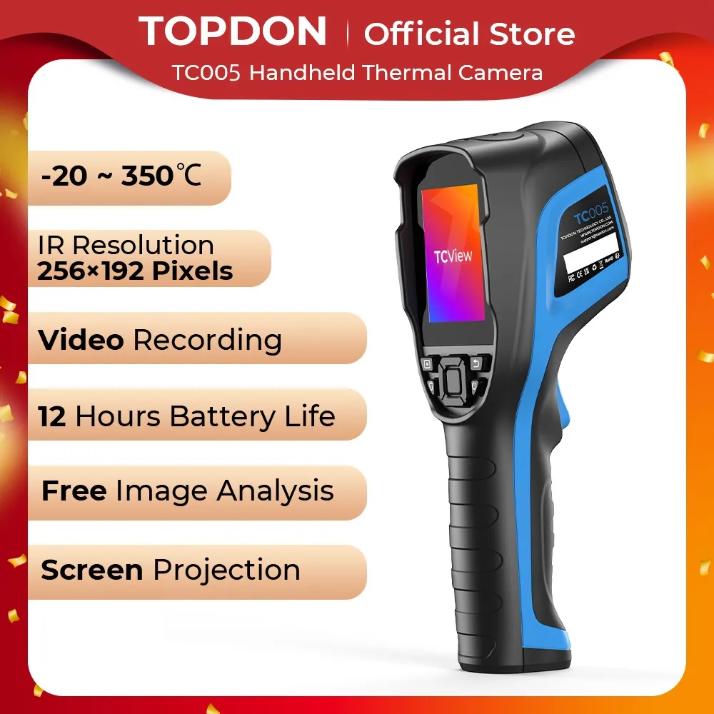 Produktbild von TOPDON TC005 Infrarot-Wärmebildkamera – 256x192 IR, 2MP Visuell, -20°C Bis +550°C, 12h Akku, IP54, 4 Bildmodi, 7 Paletten, Für Elektrik & Gebäudeinspektion