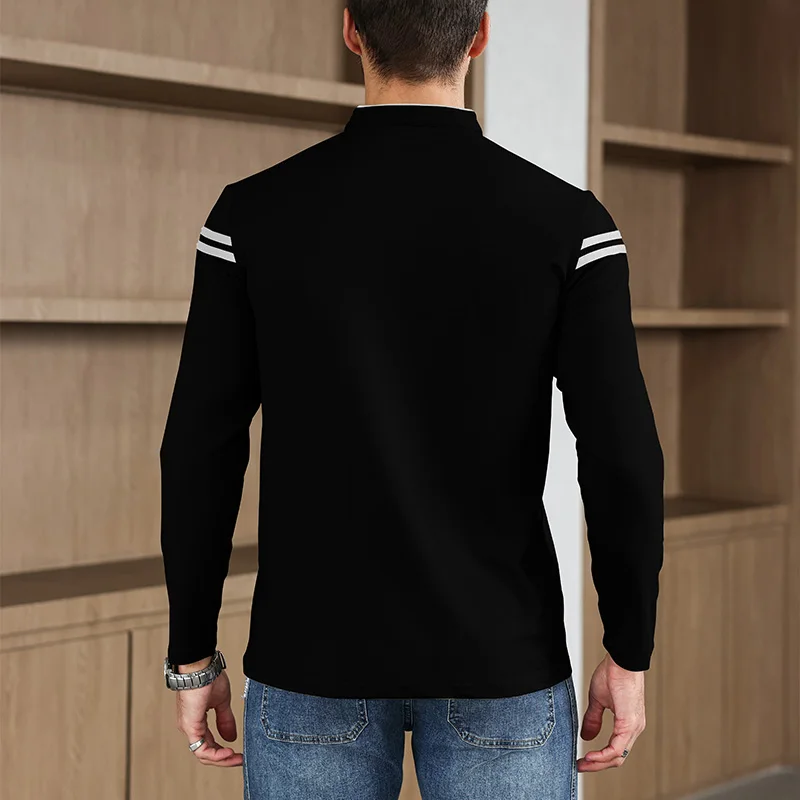 2025, neue Herren-Poloshirt, lässig, modisch, einfarbig, langärmelig, Stehkragen, vielseitig, bequem – Detail 17